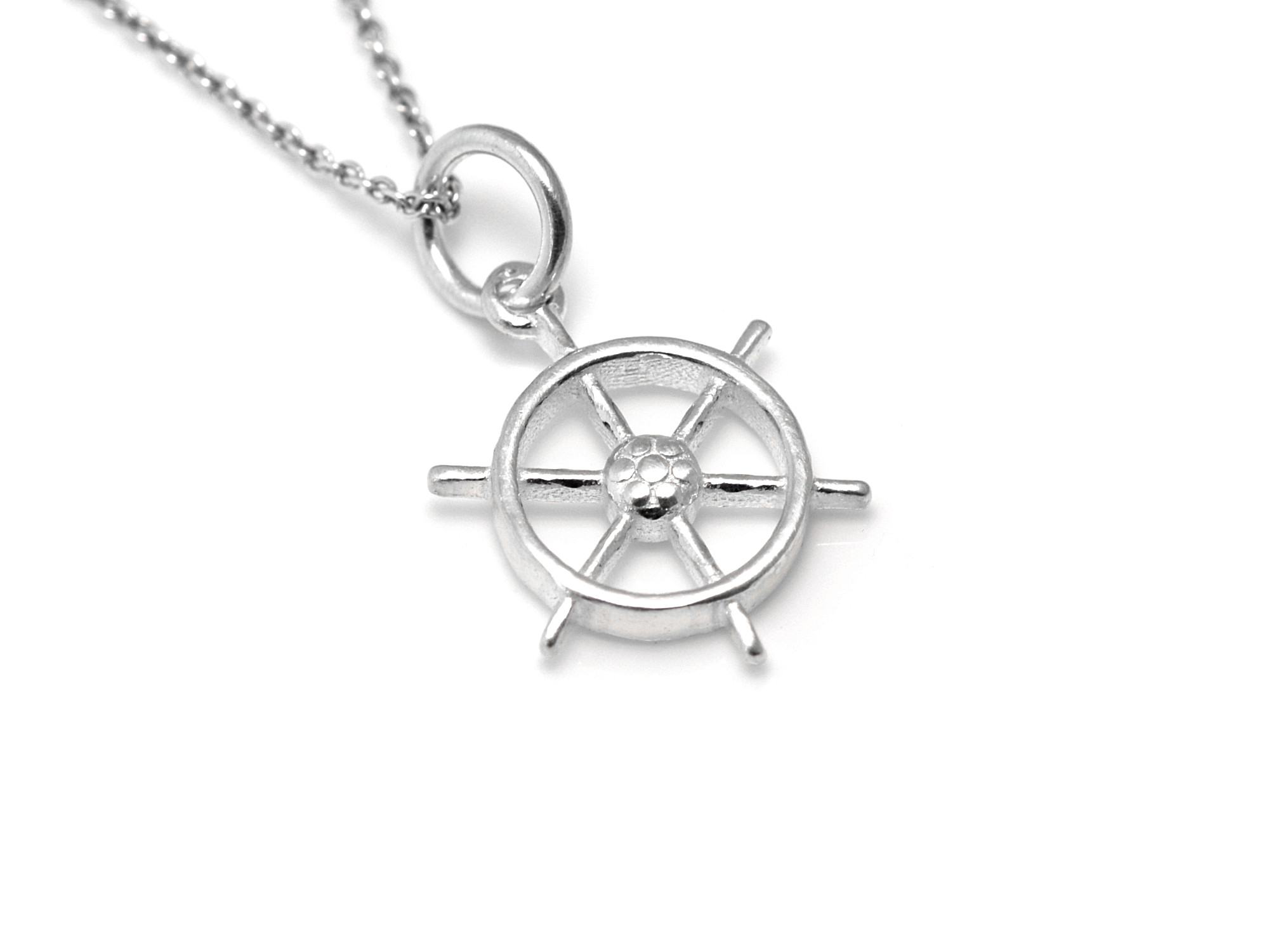 Fartygsratt Halsband i Äkta 925 Silver, Skepp Hänge, Kapten eller Sjöman Accessoar, Roder Smycke
