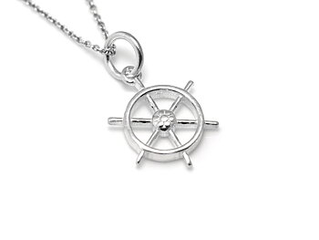 Fartygsratt Halsband i Äkta 925 Silver, Skepp Hänge, Kapten eller Sjöman Accessoar, Roder Smycke