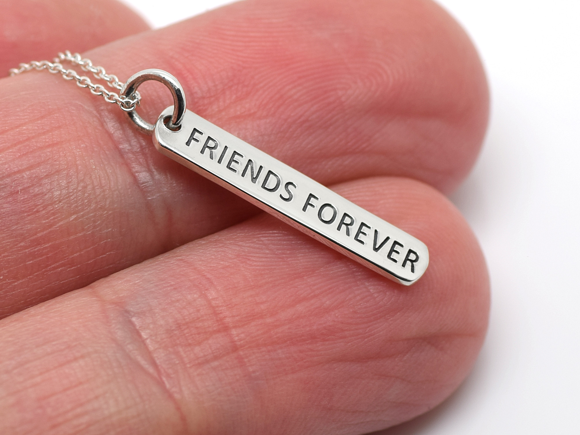 Friends Forever Text Halsband i Äkta 925 Silver, Tag med Budskap Hänge, Evig Vänskap Smycke - 4