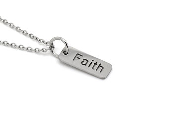 Faith Text Halsband i Rostfritt Stål, Tag med Hoppfullt Budskap Hänge, Våga Tro Smycke