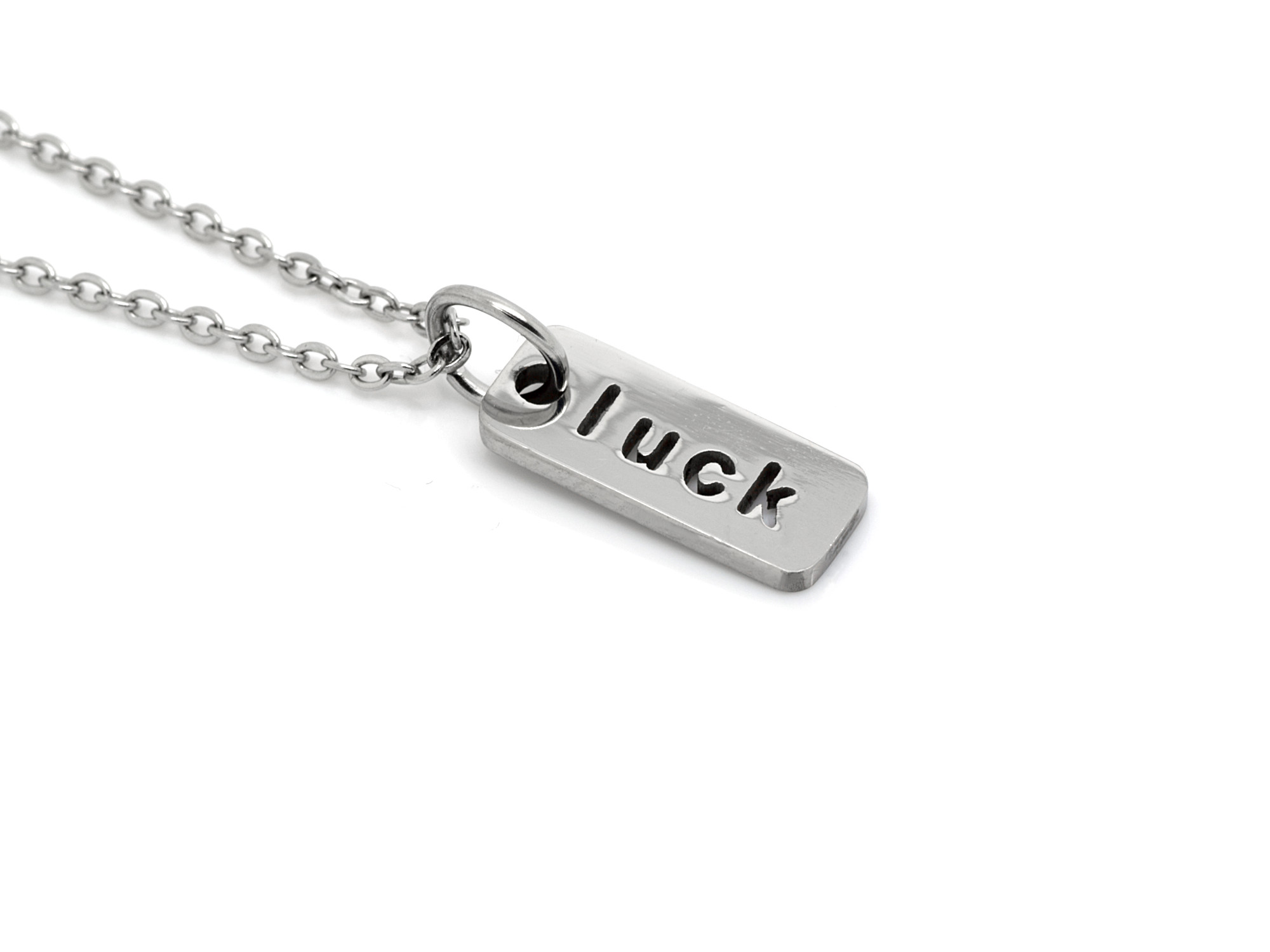 Luck Text Halsband i Rostfritt Stål, Tag med Lyckligt Budskap Hänge, Lycka eller Tur Smycke