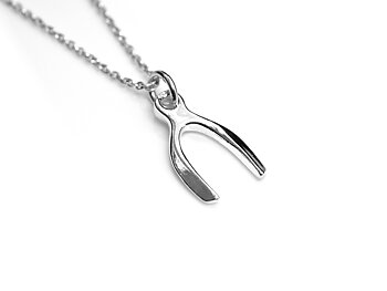 Litet Önskeben Halsband i Äkta 925 Silver, Furcula Lyckoamulett Hänge, Tur och Lycka Smycke