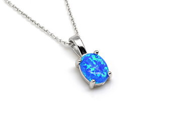 Blå Syntetisk Opal Halsband i Äkta 925 Silver, Ädelsten Smycke