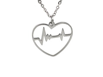 Hjärta med Hjärtslag Halsband i Rostfritt Stål, Vård Hänge, Puls Accessoar, EKG Smycke