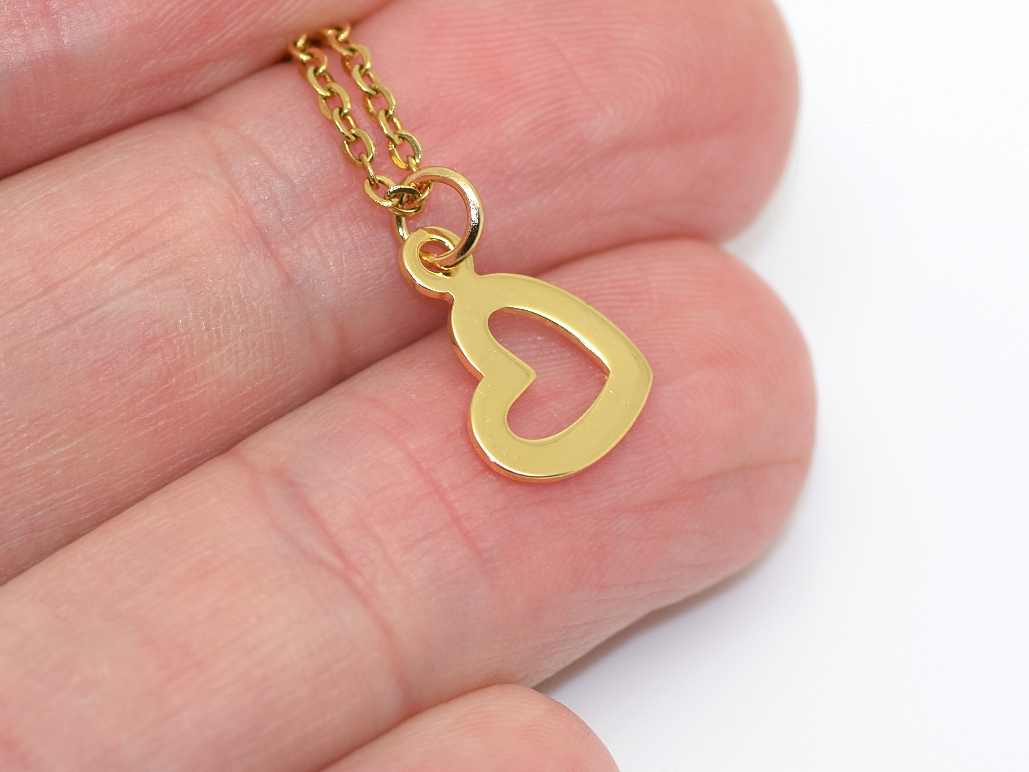 Hjärta Halsband i Rostfritt Stål Guld, Gyllene Hjärtan Hänge, Kärlekssymbol Smycke - 3