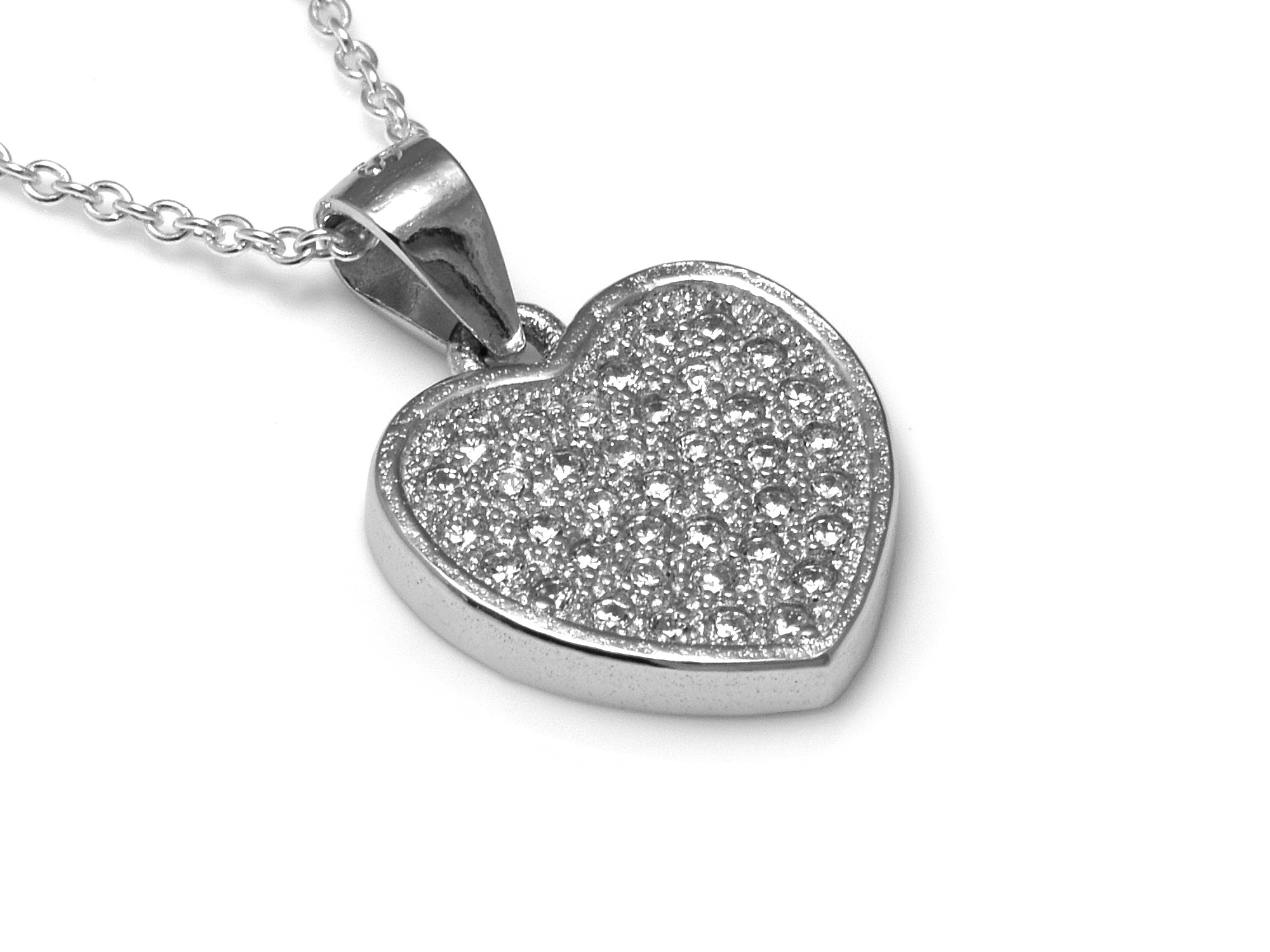 Hjärta med Cubic Zirconia Halsband i Äkta 925 Silver, Hjärtformat Hänge, Kärlek Smycke
