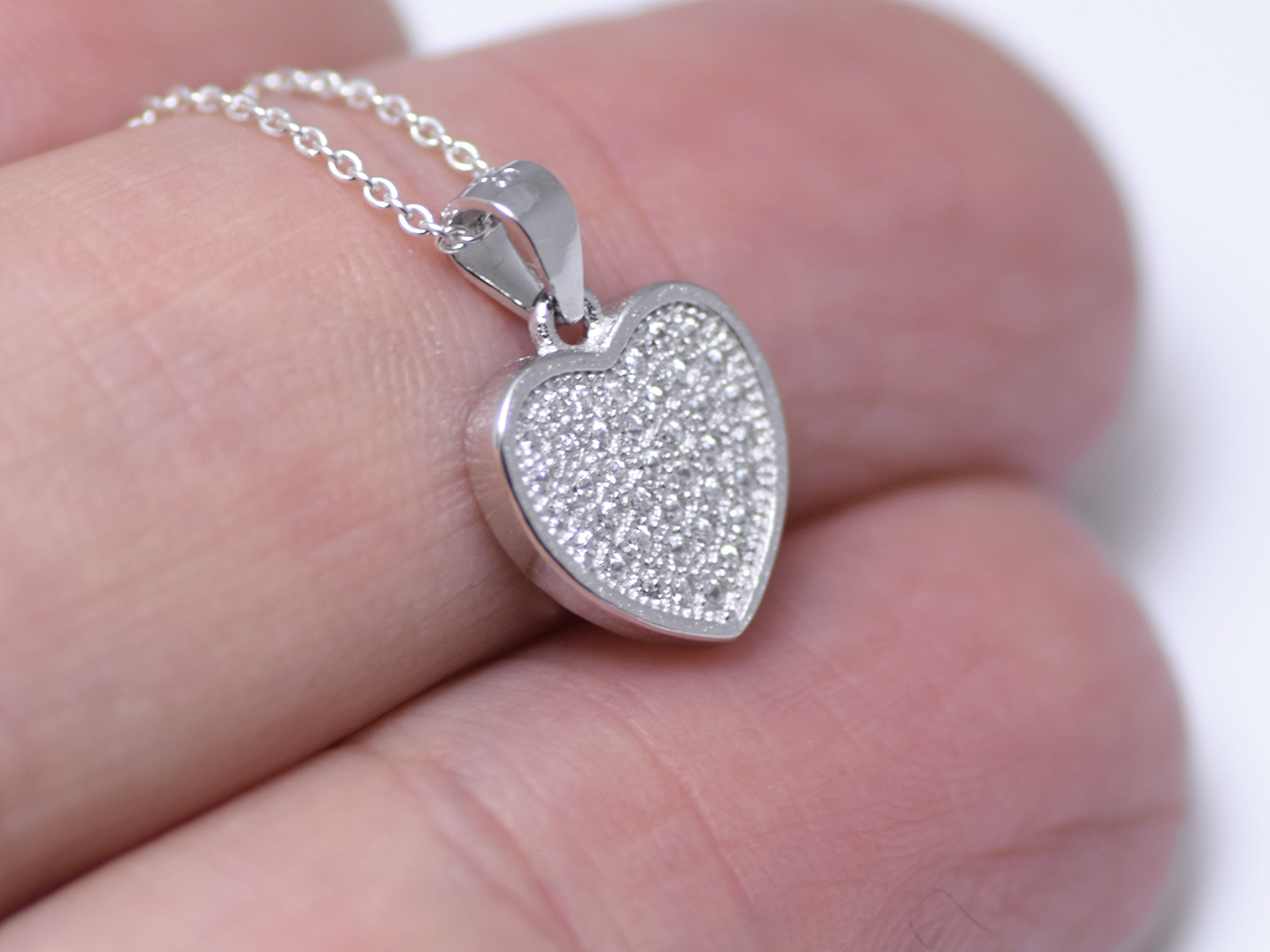 Hjärta med Cubic Zirconia Halsband i Äkta 925 Silver, Hjärtformat Hänge, Kärlek Smycke - 3
