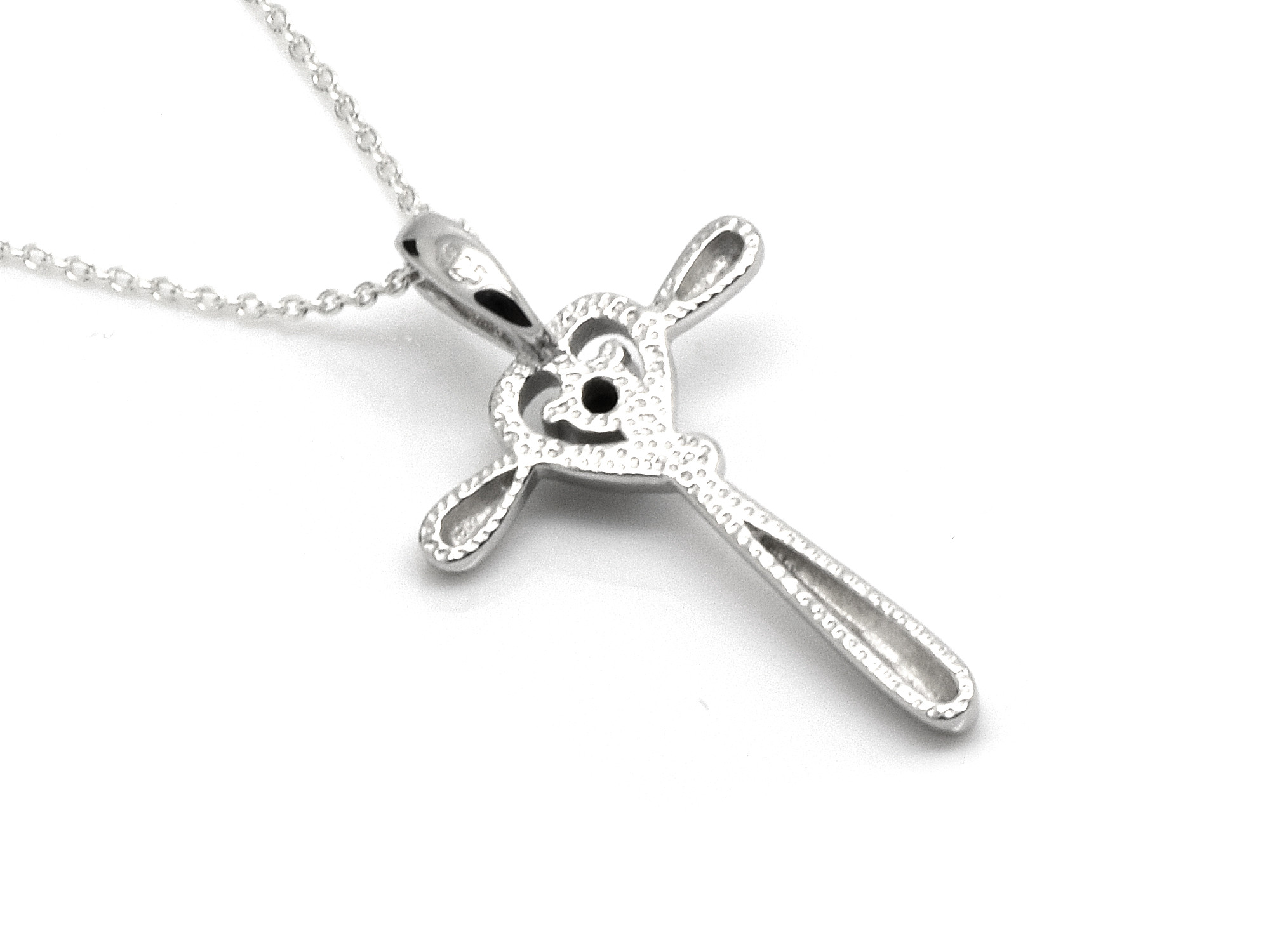 Kors Halsband med Svart Cubic Zirconia, Korshalsband  i Äkta 925 Silver - 3