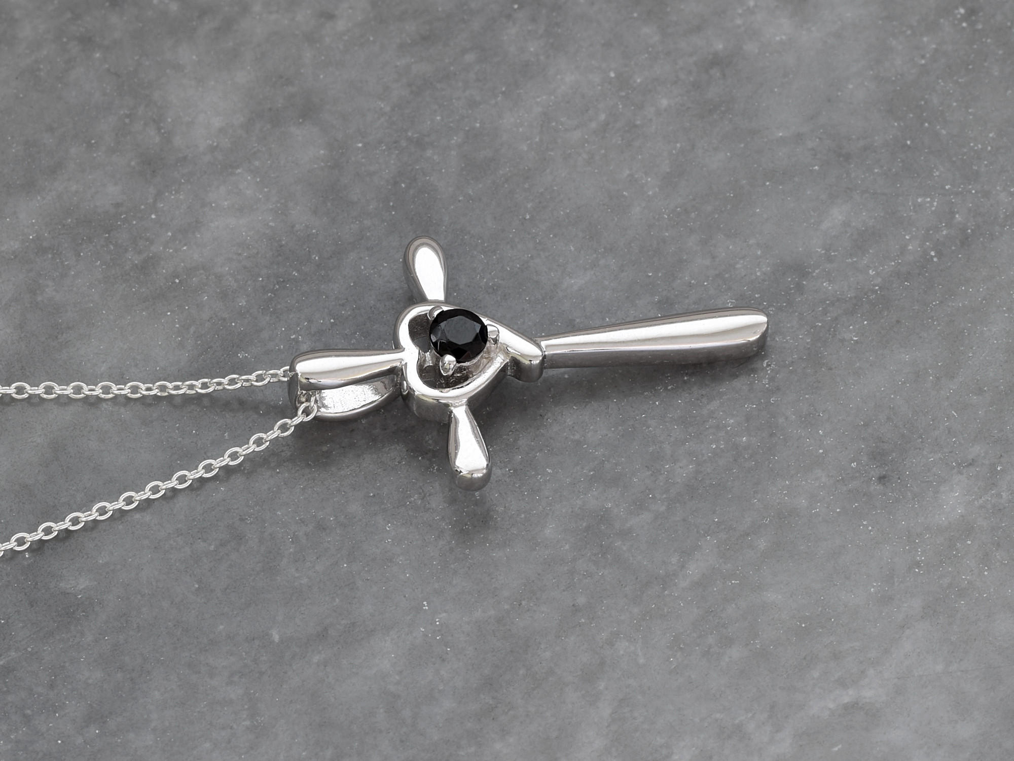 Kors Halsband med Svart Cubic Zirconia, Korshalsband  i Äkta 925 Silver - 2
