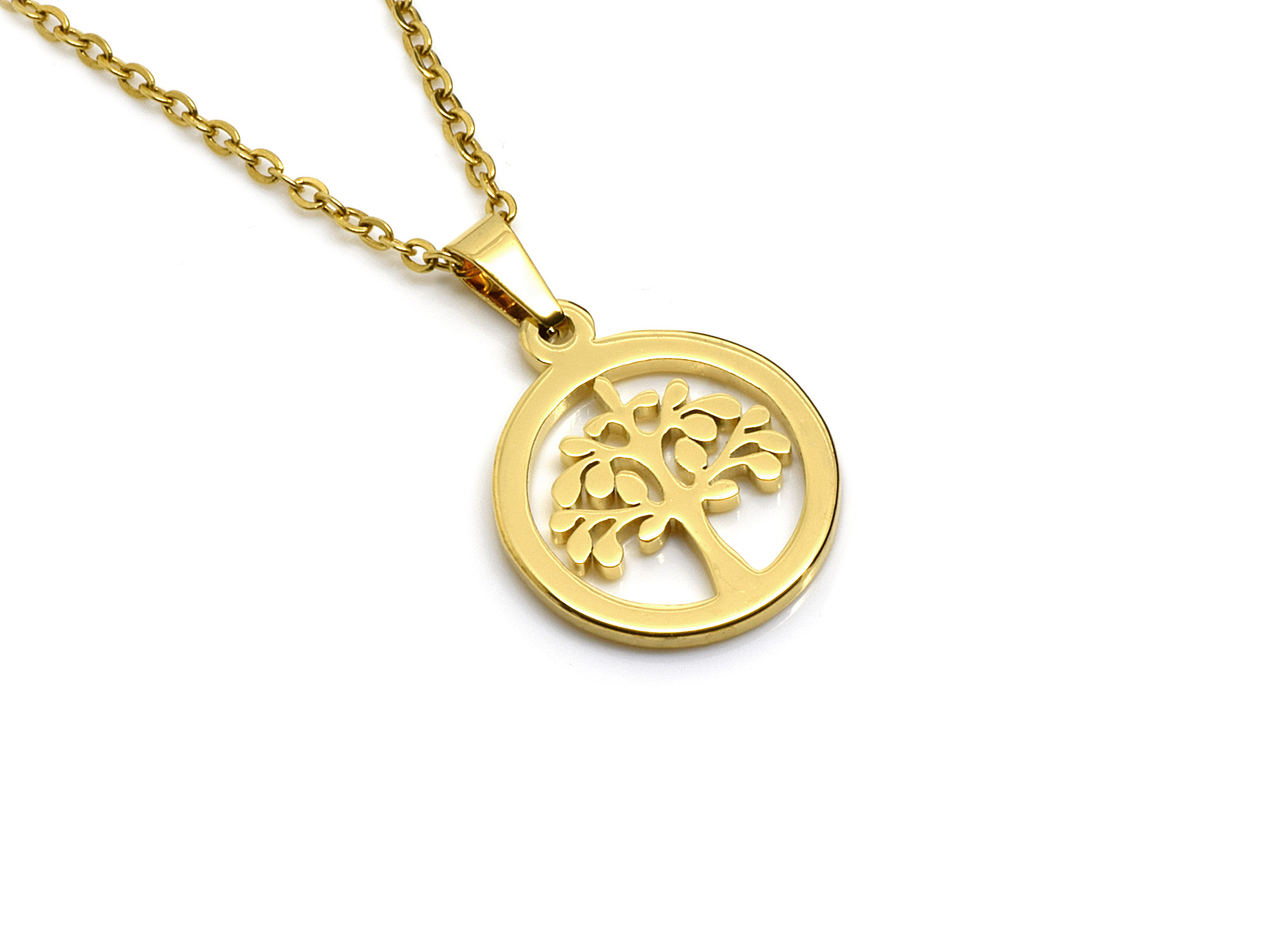 Livets Träd Halsband i Rostfritt Stål Guld, Fruktbarhet Hänge, Evigt Liv Accessoar, Livsträd Smycke
