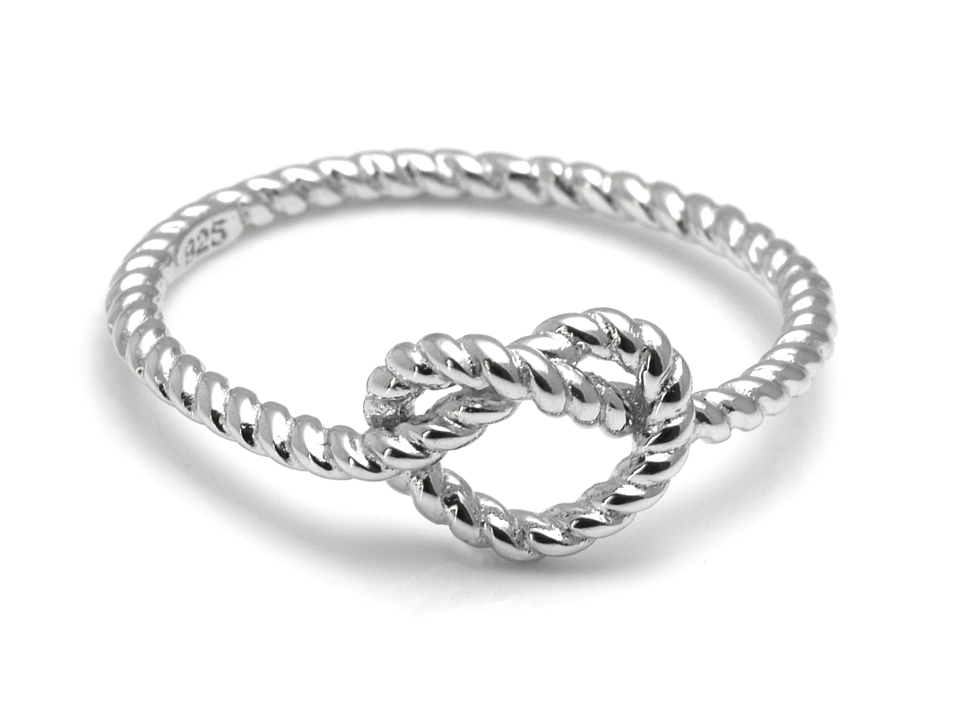 Rephjärta Ring i Äkta 925 Silver storlek 7, Kärlek Accessoar, Knutet Rep och Hjärta Smycke
