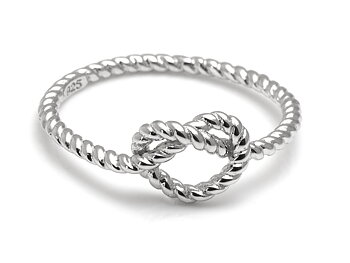 Rephjärta Ring i Äkta 925 Silver storlek 7, Kärlek Accessoar, Knutet Rep och Hjärta Smycke
