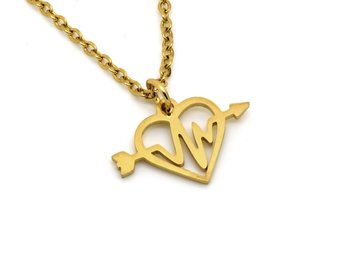Guld EKG Pil med Hjärta Halsband i Rostfritt Stål, Vård Accessoar, Sjuksköterska Smycke