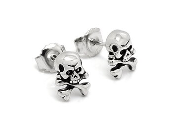 Jolly Roger Piratflaggan med Skalle och Ben Örhängen i Äkta 925 Silver, Döskalle Smycke