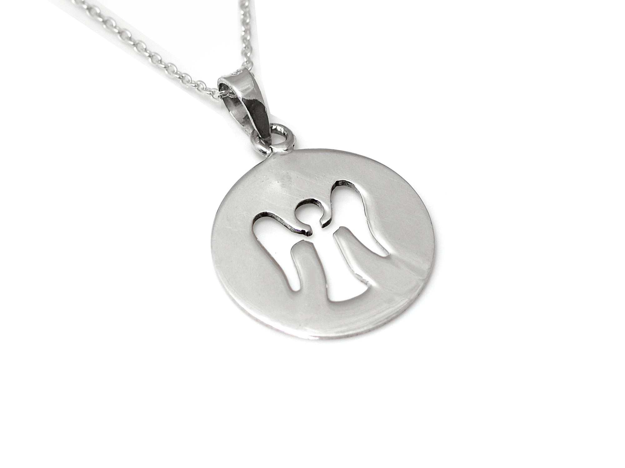 Utskuren Ängel Halsband i Äkta 925 Silver, Kristendom Hänge, Konfirmation Smycke