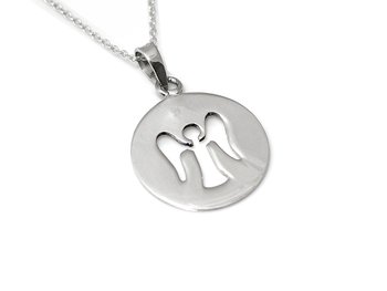 Utskuren Ängel Halsband i Äkta 925 Silver, Kristendom Hänge, Konfirmation Smycke