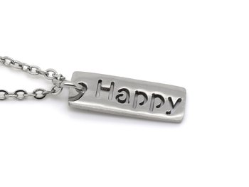 Happy Text Halsband i Rostfritt Stål, Tag med Glatt Budskap Smycke, Glädje Hänge