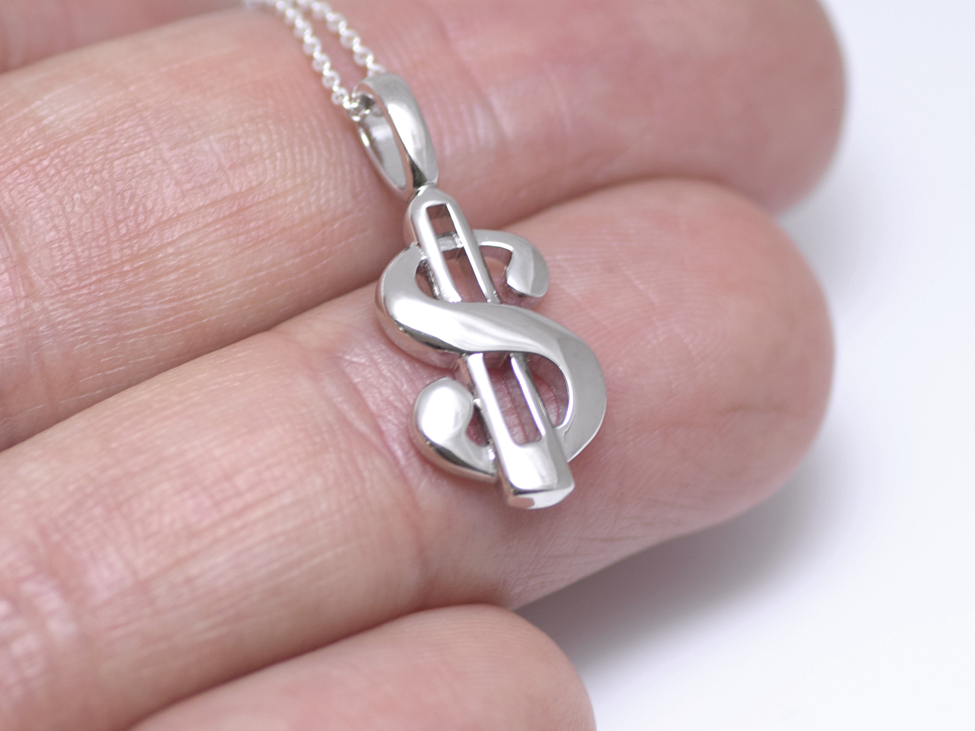 Dollartecken Halsband i Äkta 925 Silver, Dollar Hänge, Pengar Accessoar, Rikedom Smycke - 4