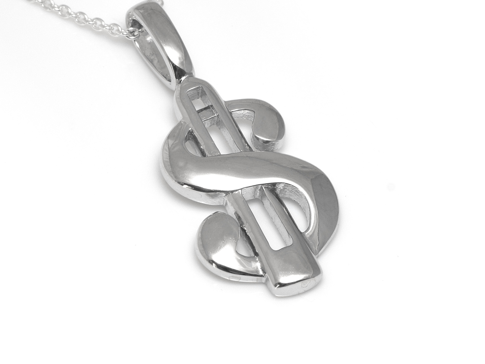 Dollartecken Halsband i Äkta 925 Silver, Dollar Hänge, Pengar Accessoar, Rikedom Smycke