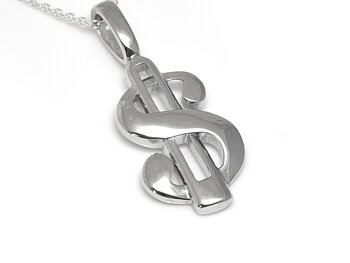 Dollartecken Halsband i Äkta 925 Silver, Dollar Hänge, Pengar Accessoar, Rikedom Smycke