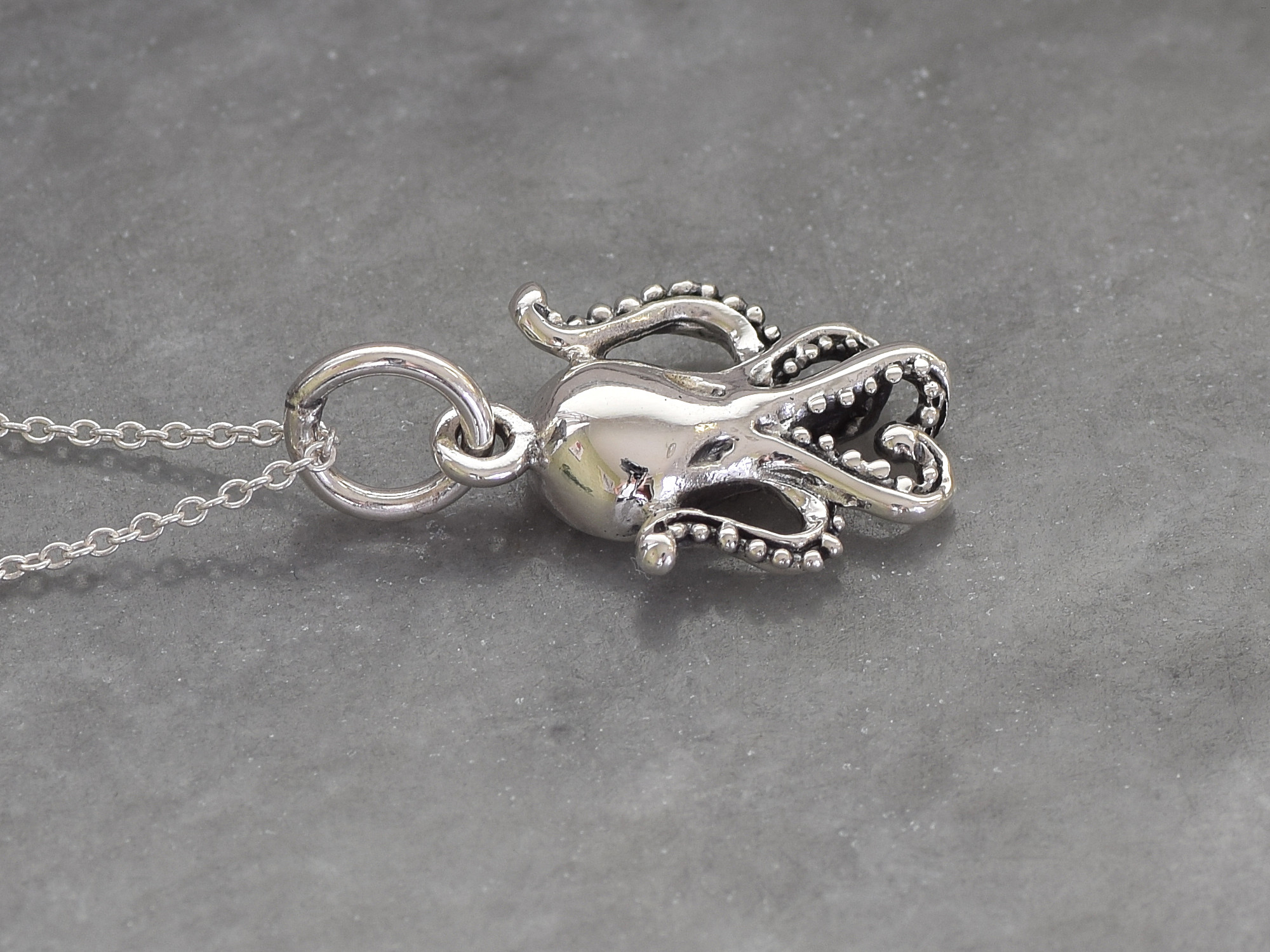 Bläckfisk Halsband i Äkta 925 Silver, Cthulhu Hänge, Hav Asseccoar, Tentakel Smycke - 2