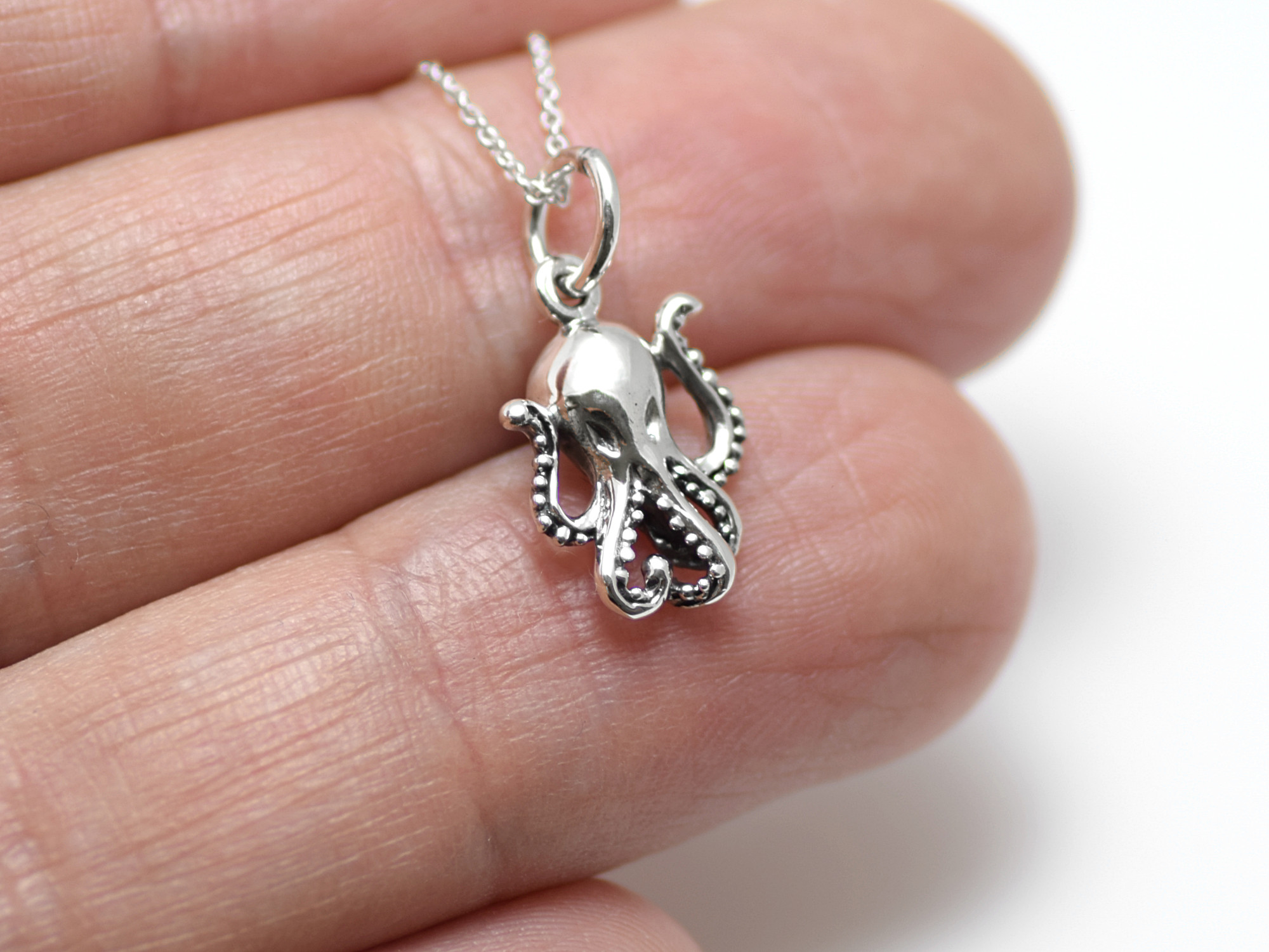 Bläckfisk Halsband i Äkta 925 Silver, Cthulhu Hänge, Hav Asseccoar, Tentakel Smycke - 4