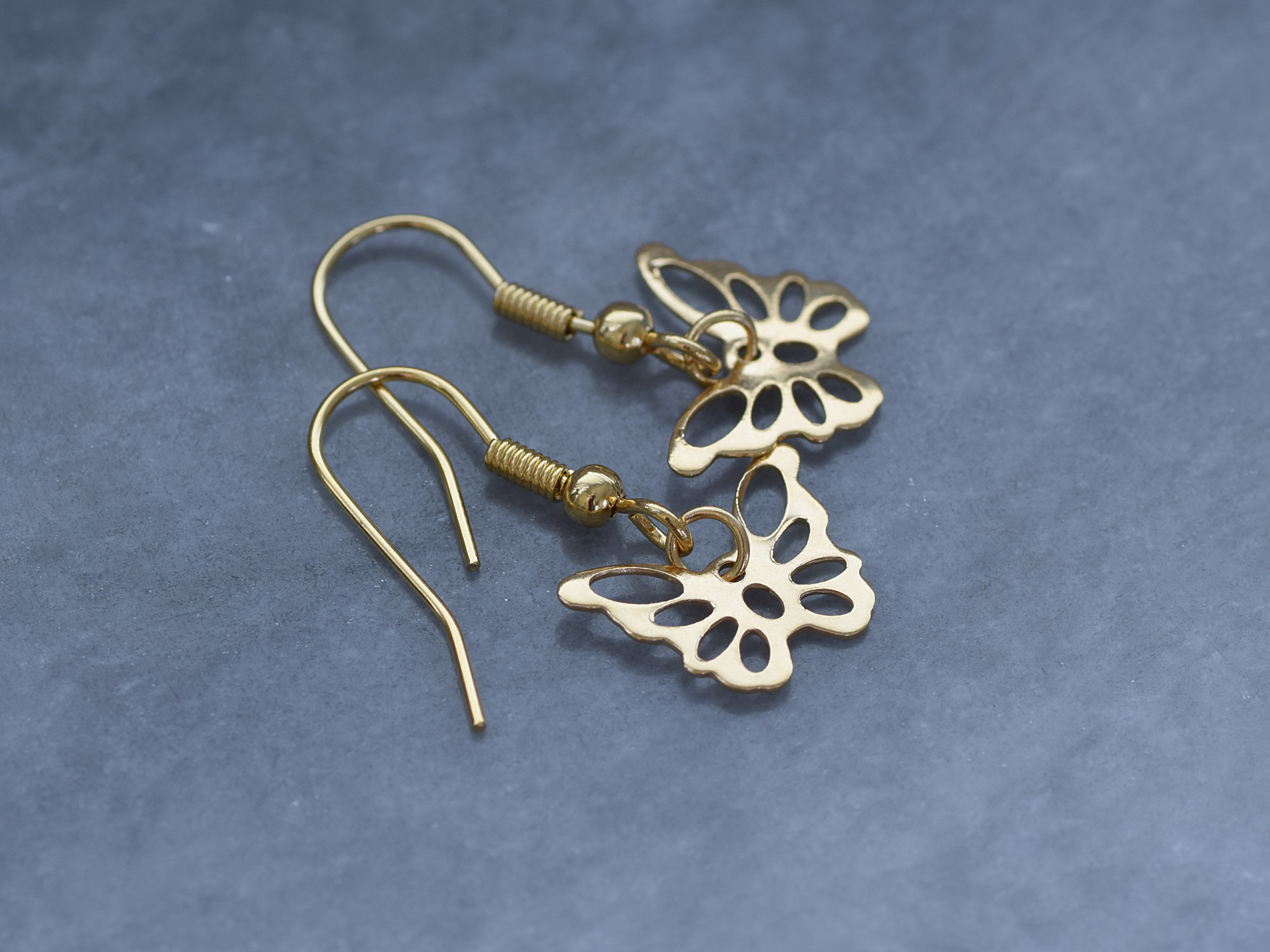 Guld Fjärilar Örhängen i Rostfritt Stål, Insekt Örhänge, Djur Accessoar, Fjäril Smycke - 2