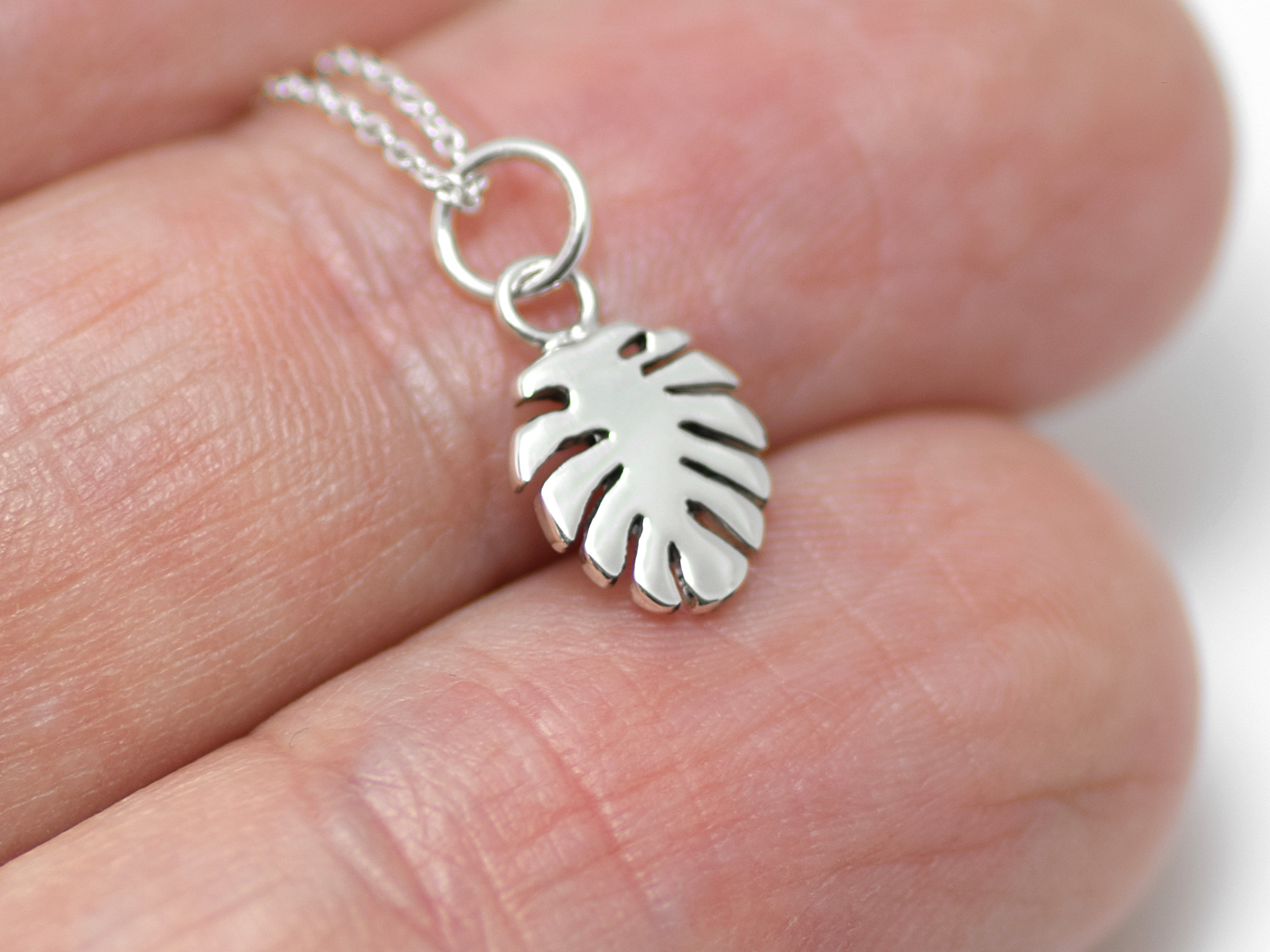 Monstera Halsband i Äkta 925 Silver, Blad Hänge, Natur Smycke - 3