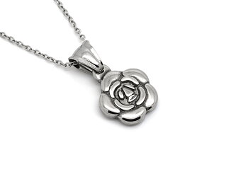 Ros Halsband i Rostfritt Stål, Blomster Hänge, Blomma Smycke
