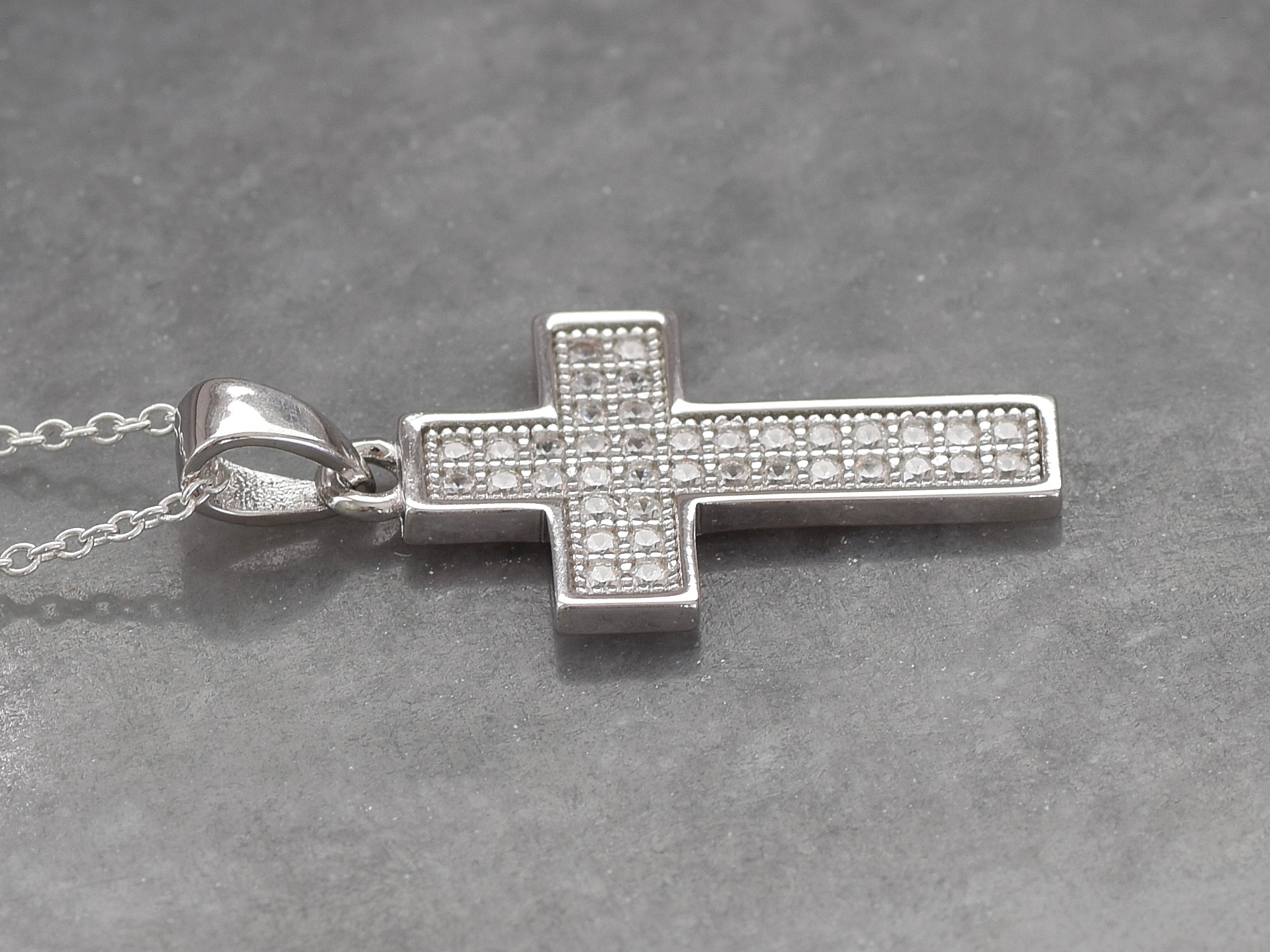 Kors med 38 små Curbic Zirconia Halsband i Äkta 925 Silver med CZ, Konfirmation och Dopsmycke - 3