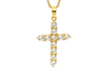 Stort Kors Halsband i Guld med 11 Cubic Zirconia, Gyllene Korssmycke i Rostfritt Stål