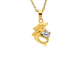 Delfiner med Cubic Zirconia Halsband I Rostfritt Stål Guld, Hav Hänge, Delfin Smycke