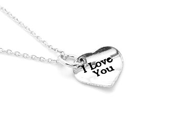 Hjärta med I Love You Text Halsband i Äkta 925 Silver, Hjärtan Hänge, Kärlek Smycke