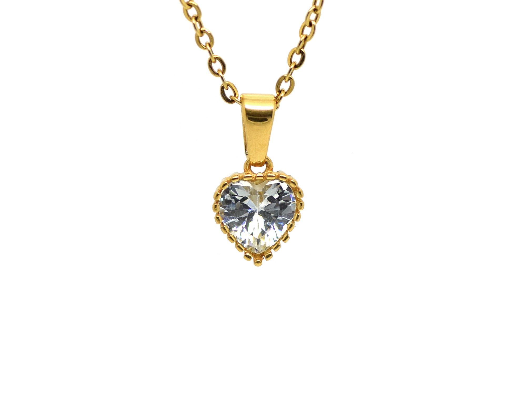 Hjärta Halsband i Guld med Hjärtformad Cubic Zirconia, Smycke i Rostfritt Stål