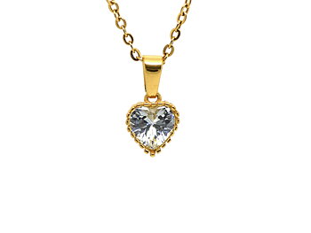 Hjärta Halsband i Guld med Hjärtformad Cubic Zirconia, Smycke i Rostfritt Stål