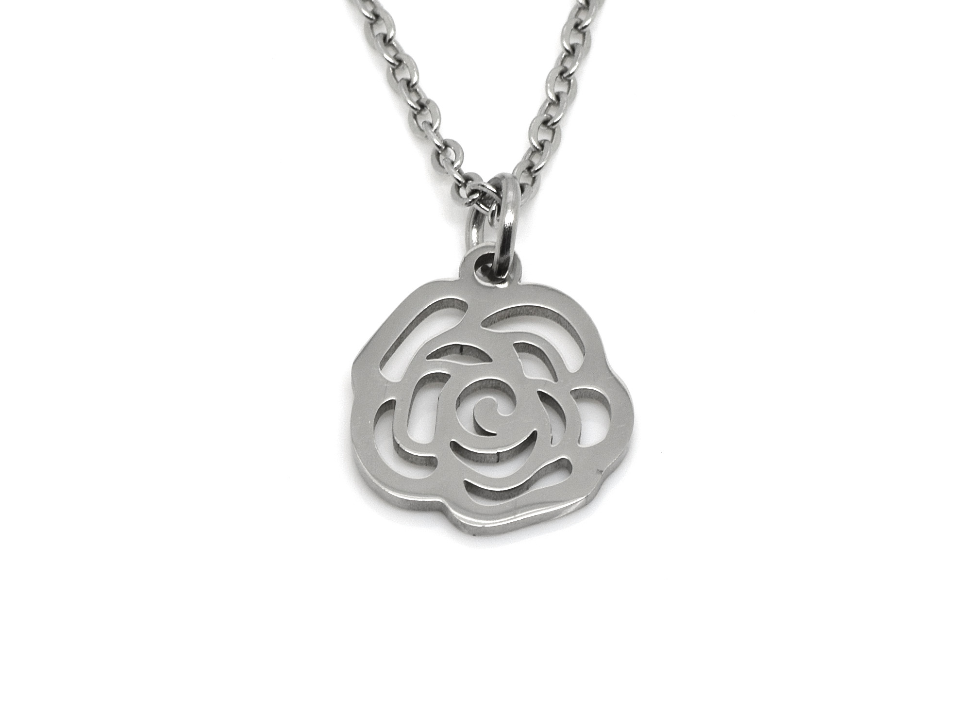 Ros Halsband i Rostfritt Stål, Blomster Hänge, Blomma Smycke