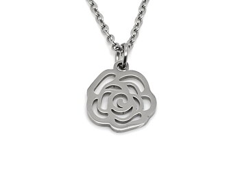 Ros Halsband i Rostfritt Stål, Blomster Hänge, Blomma Smycke
