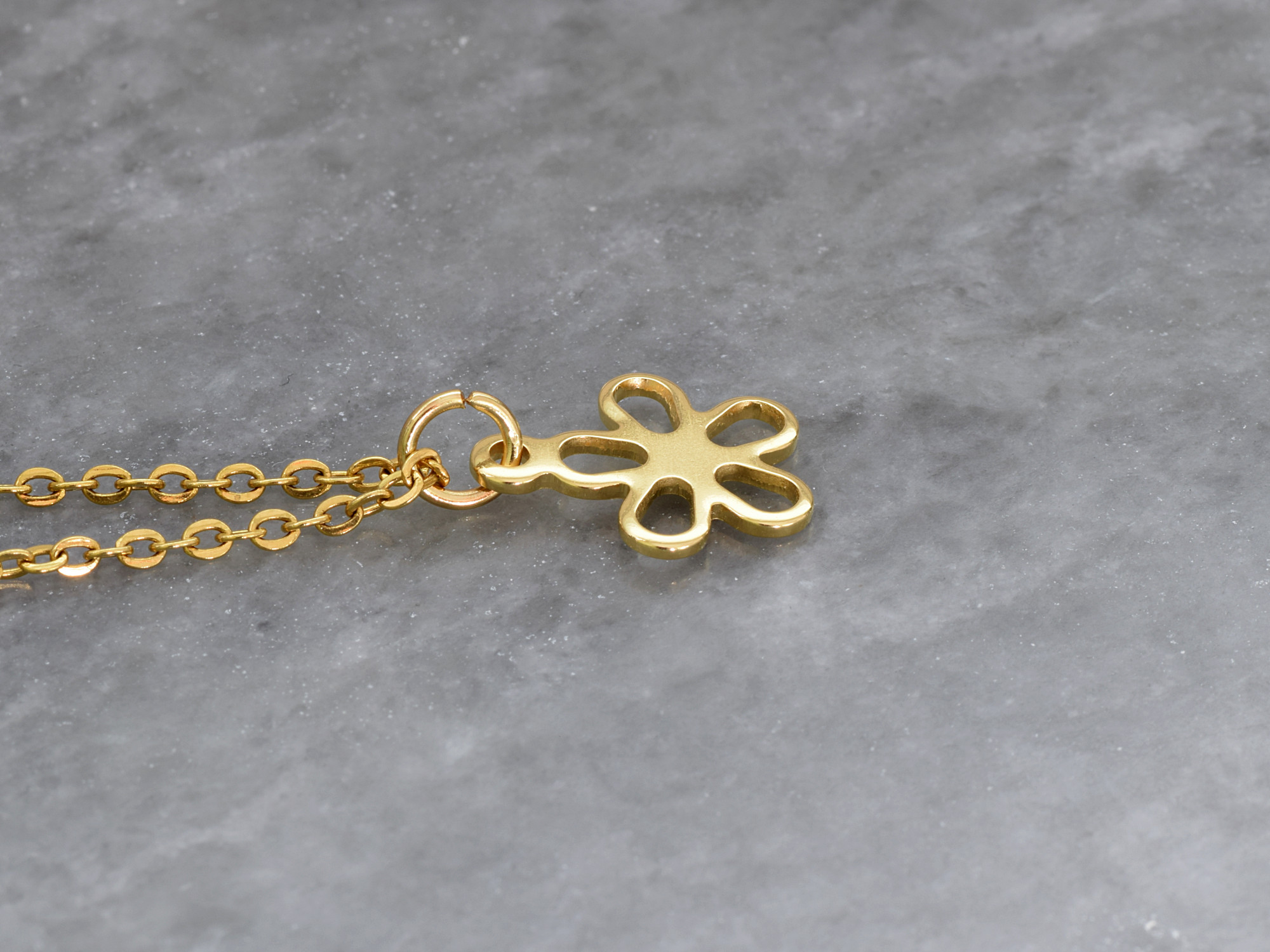 Guld Blomma Halsband i Rostfritt Stål, Blomster Hänge, Natur Smycke - 2