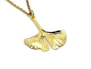 Ginkgo Biloba Halsband i Rostfritt Stål Guld, Blad Hänge, Natur Smycke