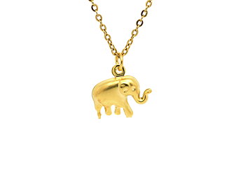 Elefant Halsband i Rostfritt Stål Guld, Elefantälskare Hänge, Afrika Accessoar, Djur Smycke