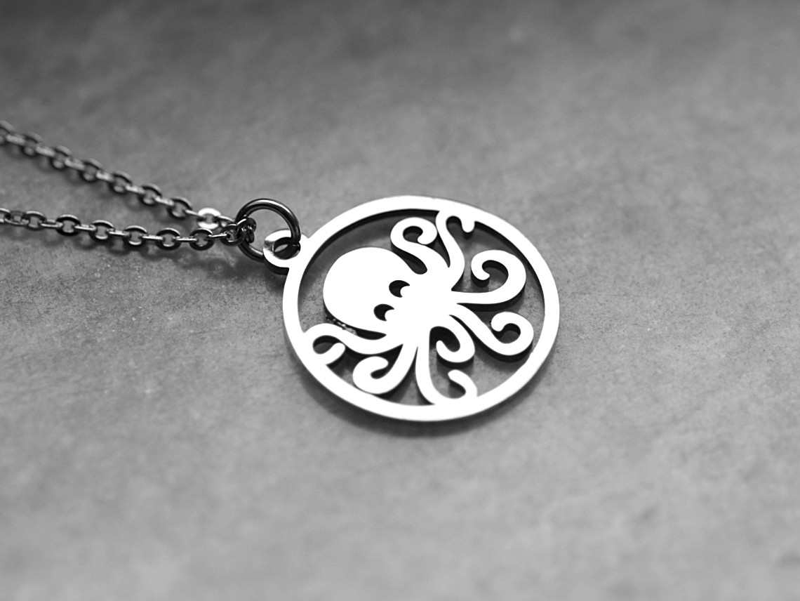 Bläckfisk Halsband i Rostfritt Stål, Cthulhu Hänge, Tentakel Accessoar, Havsdjur Smycke - 2