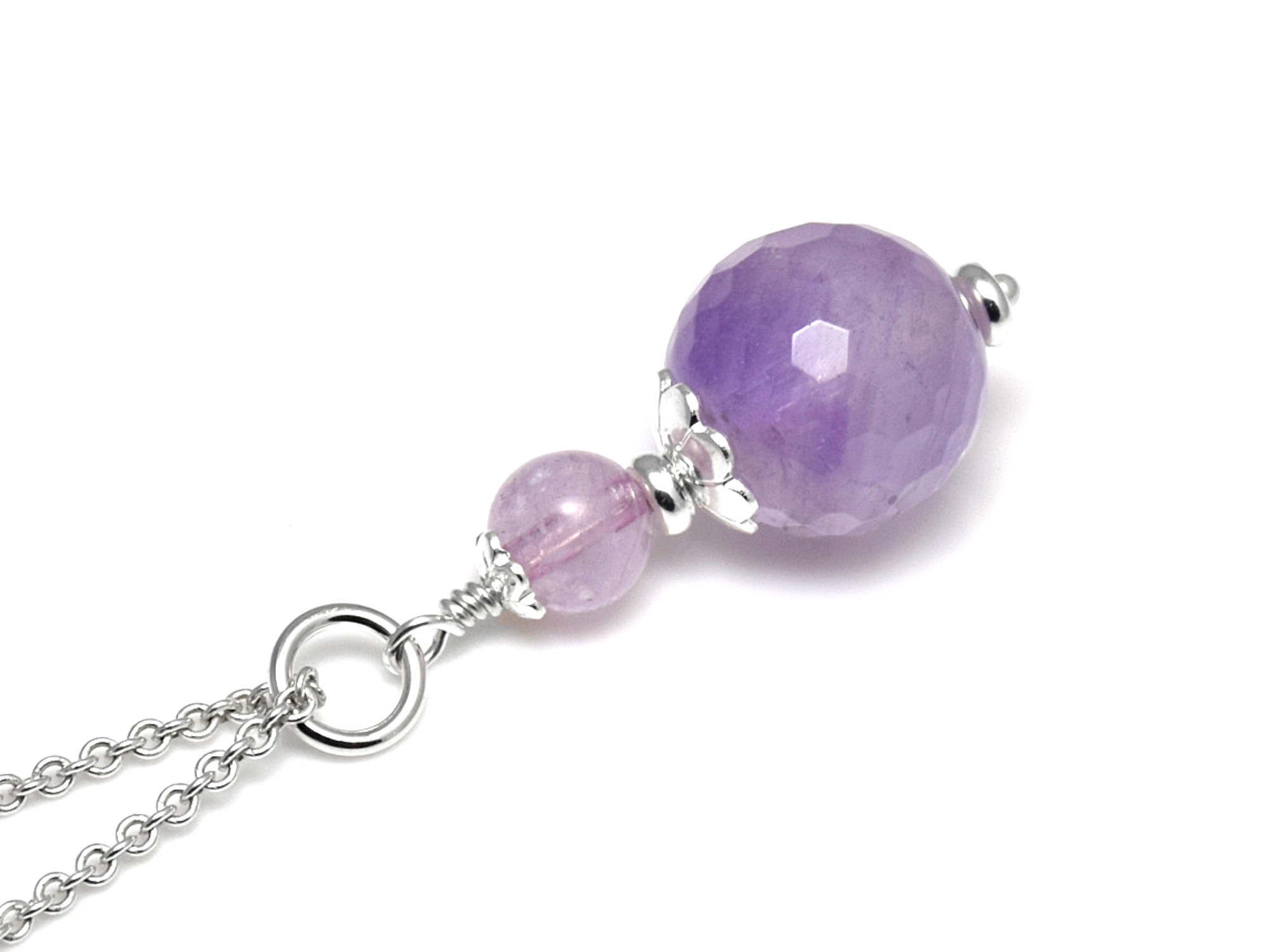 Fasetterad Ametist 12 mm Halsband i Äkta 925 Silver, Handgjort Wire Wrapped Smycke - 3