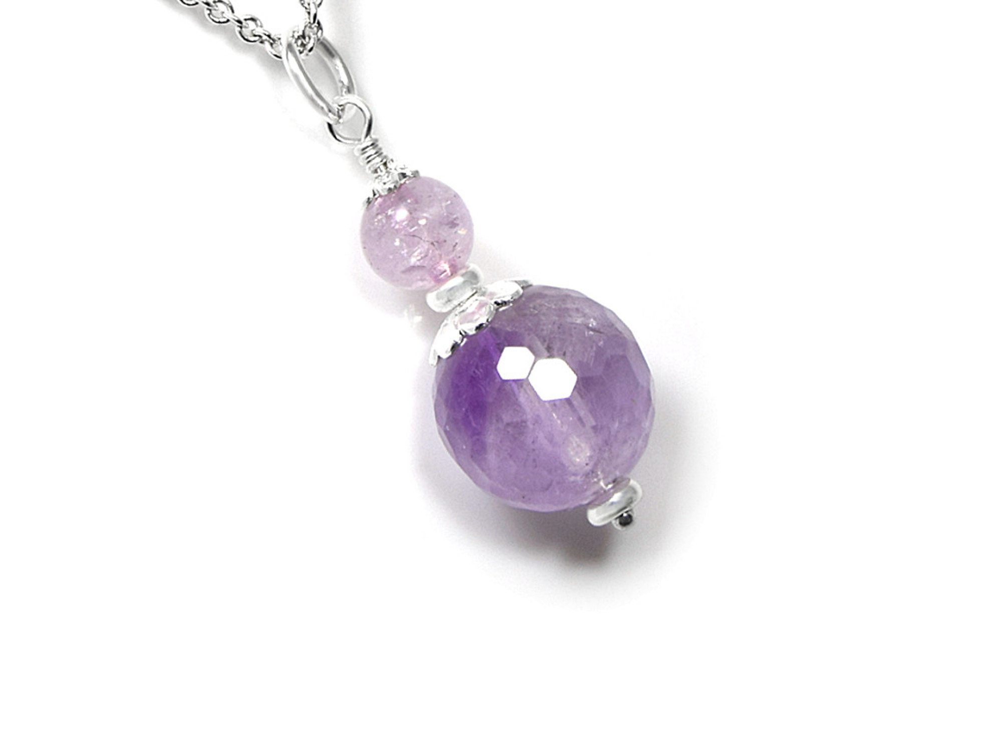 Fasetterad Ametist 12 mm Halsband i Äkta 925 Silver, Handgjort Wire Wrapped Smycke - 2