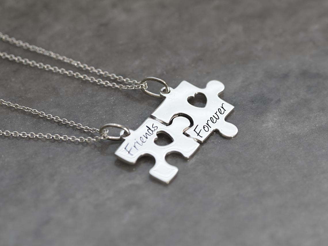 Brythalsband Bästa Vänner Pusselbit Halsband i Äkta 925 Silver, Friends Forever Smycke - 2