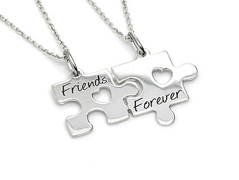 Brythalsband Bästa Vänner Pusselbit Halsband i Äkta 925 Silver, Friends Forever Smycke