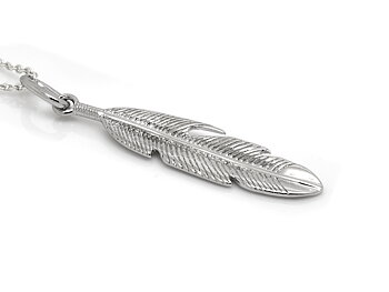 Fjäder Halsband i Äkta 925 Silver, Fågelfjäder Hänge, Djur Accessoar, Fågel Smycke