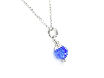 September Månadssten Halsband i Äkta 925 Silver Swarovski Safir Kristall, Födelsedag Smycke