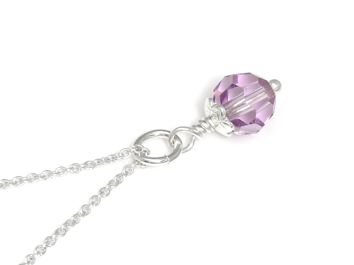 Juni Månadssten Halsband i Äkta 925 Silver Swarovski Ljus Ametist Kristall, Födelsedag Smycke - 2