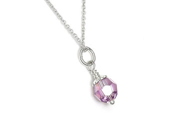 Juni Månadssten Halsband i Äkta 925 Silver Swarovski Ljus Ametist Kristall, Födelsedag Smycke