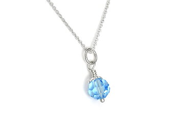 Mars Månadssten Halsband i Äkta 925 Silver Swarovski Akvamarin Kristall, Födelsedag Smycke